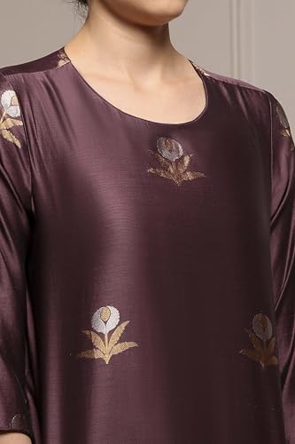 Biba Women Lavender Chanderi Relaxed Dyed Kurta Pants Set_36