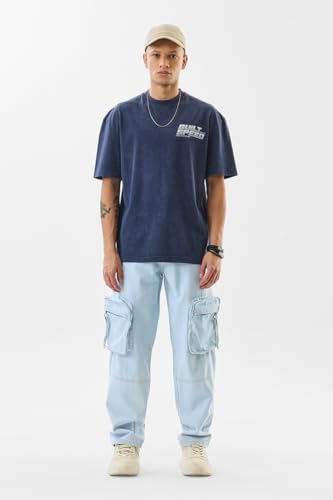 SNITCH Men Jeans | Baggy Fit with Mid Rise & Wide-Leg Design | 100% Cotton Woven Fabric with Light Fading | Casual & Streetwear Style for Summer Comfort |Light Blue