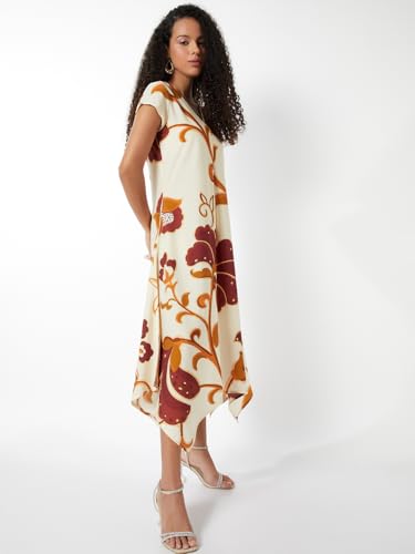 Max Women's Polyester A-Line Below The Knee Dress (EH59008B_Off White