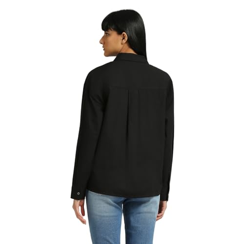 Pepe Jeans Women's Solid Oversized Fit Shirt (PL304903_Black