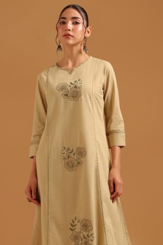 Soch Womens Beige Cotton Flex Floral Thread Work Kurta Set