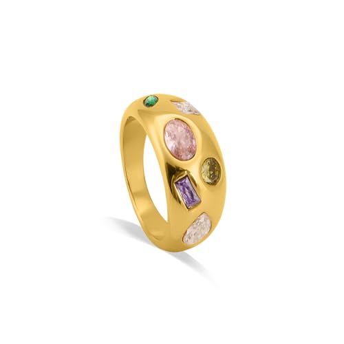 PALMONAS Multi Stone Unique Gold Ring (Size-7) Gifts For Girlfriend | Gift For Women & Girls