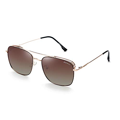 grey jack Square Polarized Sunglasses UV Protected for Men Women Metal Frame GJ1288 Golden(brown) Frame Gradient Brown Lens
