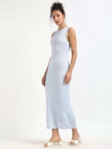 Tommy Hilfiger Viscose Round Neck Bodycon Dress Breezy Blue