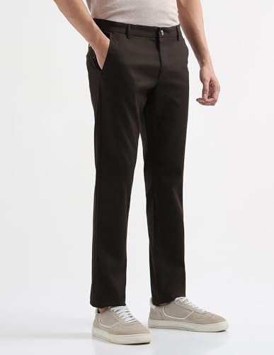 Arrow Sport Men's Slim Fit Dobby Trousers (ASAKTR2588_Brown_32)