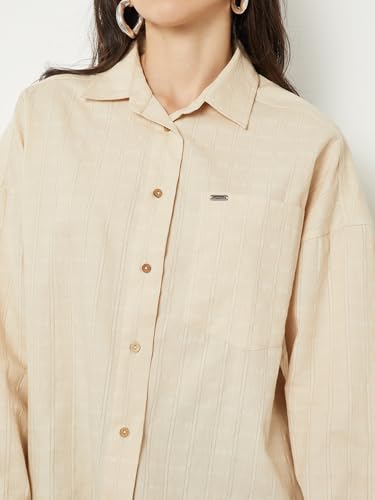 Max Women Oversized Checked Shirt(Beige_M)