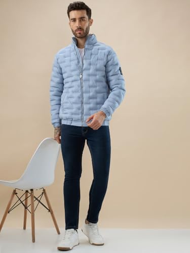 Status Quo Men's Solid Quilted Stand Collar Regular Fit Puffer Jacket | 100% Nylon | SKY | XL Size