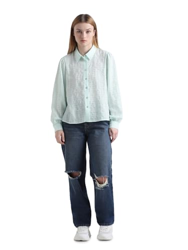 ONLY Women Self Design Polyester Regular Fit Green Shirt