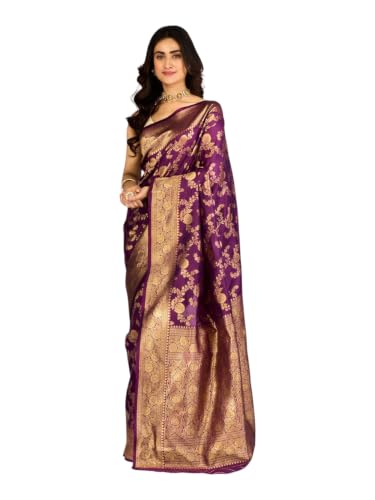 MOHEY Women's Art Silk Woven Saree with Blouse Piece (Purple)