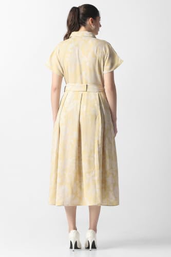 Women Yellow Print Calf-Length Formal Dress