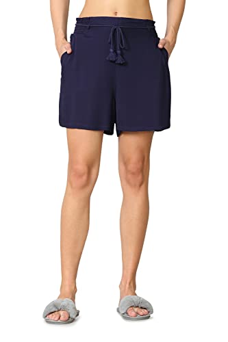Van Heusen Women Lounge Shorts - 100% Viscose - Functional Pocket, Smocked Waistband, Soft Handfeel_55504_Blue_L