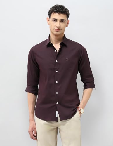 U.S.Polo ASSN. Men's Striped Tailored Fit Shirt (USSHT3110_Wine