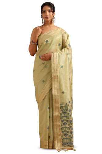 Soch Womens Light Green Tissue Madhubani Saree