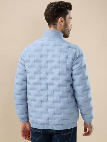 Status Quo Men's Solid Quilted Stand Collar Regular Fit Puffer Jacket | 100% Nylon | SKY | XL Size