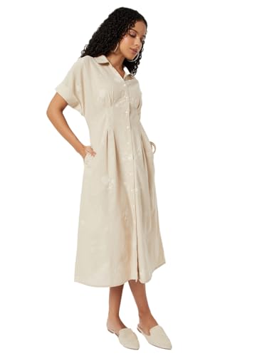 Max Women's Polyester A-Line Below The Knee Dress (IS510003_Beige