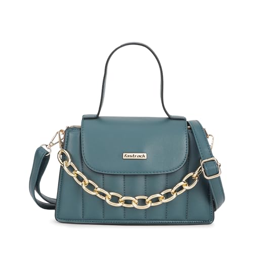 Fastrack Oceanic Blue Sling Bag | Women’s Quilted Handbag with Chain Accent | Dual Compartments & Multi-Style Carry