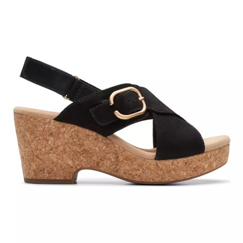 Clarks Women's Giselle Cove Heeled Sandals, Black Nubuck, 5 UK