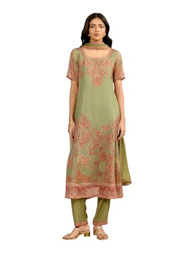 Aarke Ritu Kumar Green Tanush Floral Kurta With Pant And Dupatta