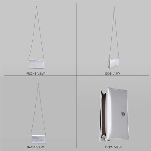 Caprese Vega Textured Flap Wallet Convertible Sling for Women | 2-in-1 Handheld Clutch & Shoulder Bag with Detachable Gold Chain | Premium Designer Mobile & Cash Sling with Magnet Snap (Silver)