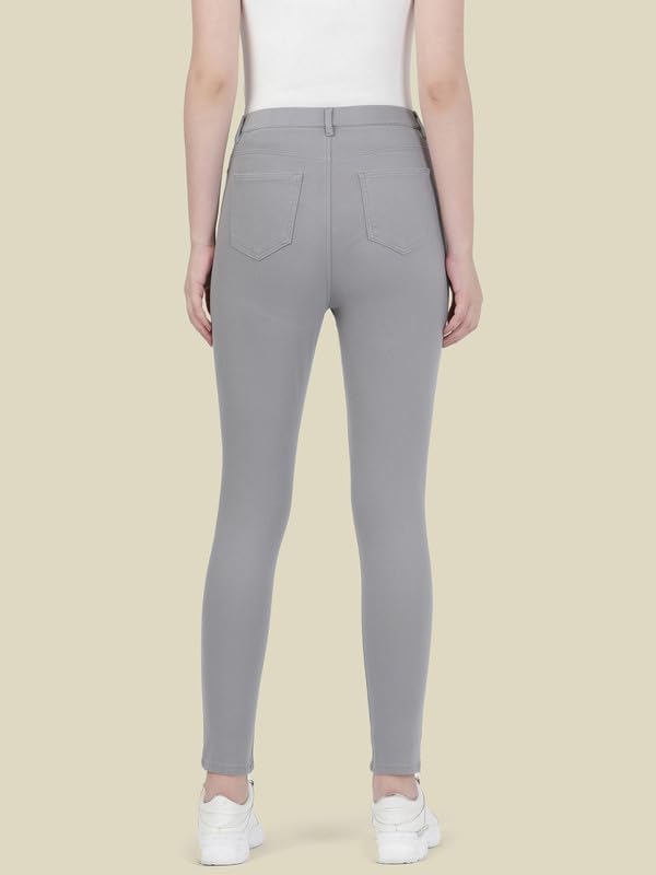 GO COLORS Soft Cotton Blend Jeggings Ankle Length for Women| Breathable, Mid Rise, Ebony Grey