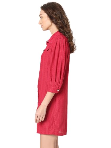 VERO MODA Women Self-Design Red Polyester Above Knee Length Shift Dress