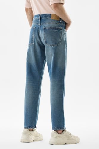 SNITCH Men Jeans | Relaxed Fit Textured Design | 100% Cotton Woven Fabric & Stone-Wash Finish for Casual & Street Wear |Blue