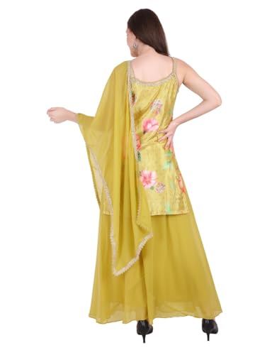 Women’s Yellow Chanderi Cotton Straight Kurta Set with Pant & Dupatta – Beautiful Embroidery, Elegant Design for Festive & Traditional Occasions (in, Alpha, M, Regular)