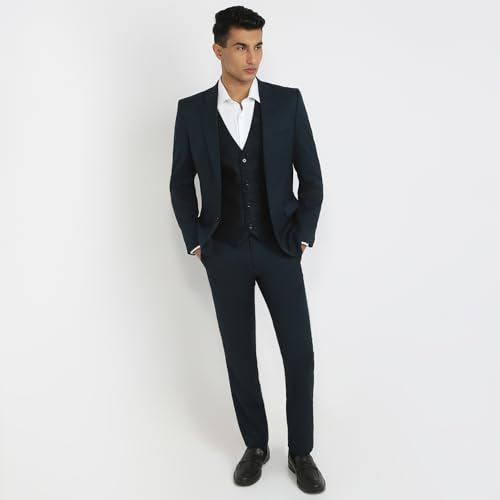 Raymond Men Contemporary Fit Dobby Pattern Terry Linen Blend Notch Lapel Full Sleeve Ceremonial Suit Green