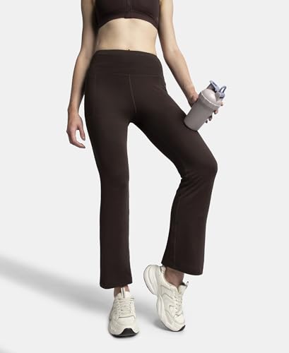 Jockey MW77 Women's Microfiber Elastane Stretch Regular Fit Flared Pants with StayFresh Treatment_Coffee_S