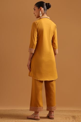Soch Womens Mustard Cotton Sequence-Work Co-Ords Set