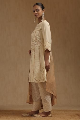 Soch Womens Beige Art Silk Embroidered Suit Set With Zari