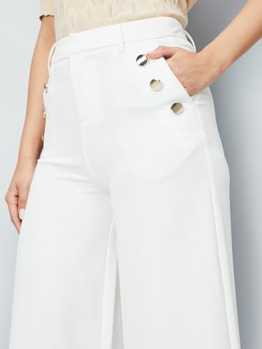 Max Kalki x Women Solid Wide Leg Trousers, White, 32