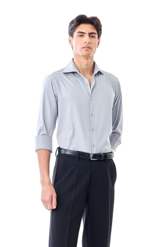 SNITCH Men Formal Shirt | Slim Fit Full Sleeve Spread Collar Solid Design | Premium Polyester Viscose Blend & Wrinkle-Resistant Fabric for Office & Special Occasions | Light Grey