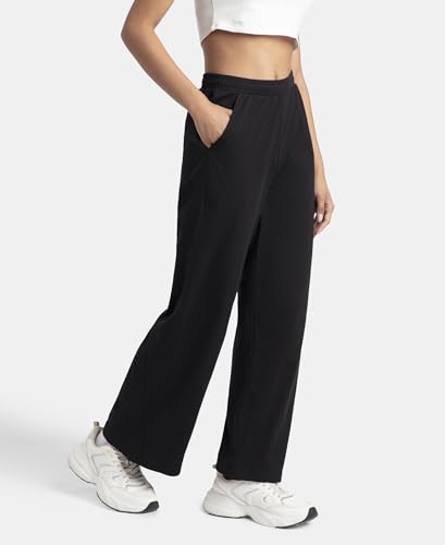 Jockey A158 Women's Super Combed Cotton Rich Straight Fit Wide Leg Pants_Black_L