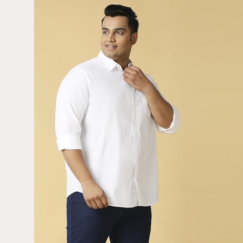 Thomas Scott Mens | Full Sleeve | Solid Plain Color | Regular Fit | Plus Size | 100% Cotton | Mandarin Collar | Casual | Shirt (White_3XL)