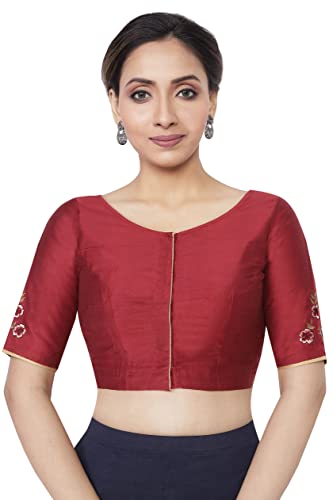 RENE MAROON COTTON TUSSAR BIRD MOTIF EMBROIDERED BLOUSE(D-1005527-46)
