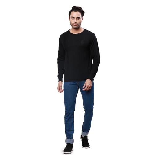 Raymond Men's Regular Fit Acrylic Wool Blend Full Sleeve Round Neck Structure Pattern Black Casual Sweater (Size: L)-RMWX01233-K8