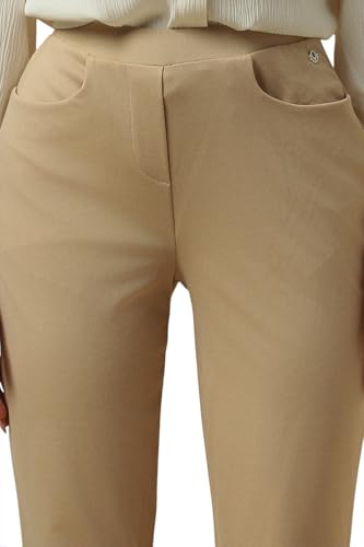 Women Beige Regular Fit Solid Formal Trousers