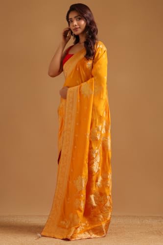 Soch Womens Yellow Crepe Floral Zari Woven Saree