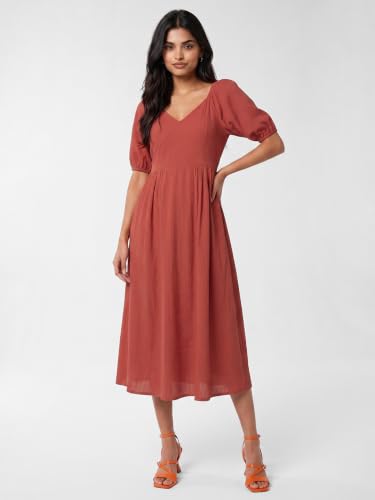Max Women Textured Midi Dress (Orange_L)