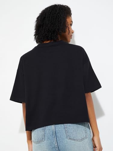 Max URB_N Women Garfiled Print Boxy Fit T-Shirt (Black_S)
