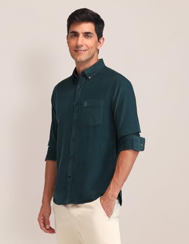 U.S. POLO ASSN. Tailored Fit Corduroy Shirt (USSHT2407_Dark Green_48)