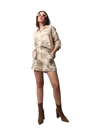 ONLY Women Regular Fit High-Rise Beige Shorts
