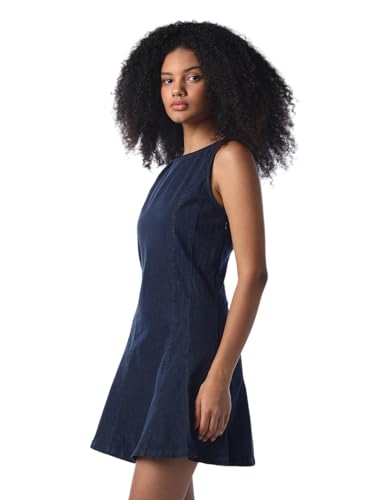 ONLY Women's Solid Fit and Flare Blue Dress