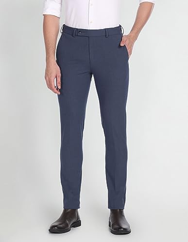 Arrow Super Slim Fit Solid Formal Trousers Blue