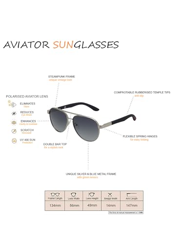 Carlton London Unisex Premium Silver & Black Toned Green UV with Polarised Lens Aviator Sunglass
