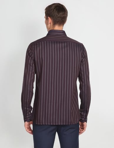 Arrow Men's Striped Slim Fit Shirt (ARAFSH0732_Plum