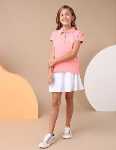 U.S. POLO ASSN. Kids Kids Relaxed fit Girls Cotton Printed Short Sleeves Polo T-Shirts (UGSS25PTS203_Pink_8-9Y)