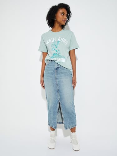 Max URB_N Women Printed Relaxed Fit T-Shirt (Blue_XS)