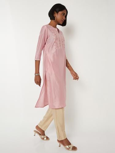 Max Women Embroidered Straight Kurta (Pink_M)